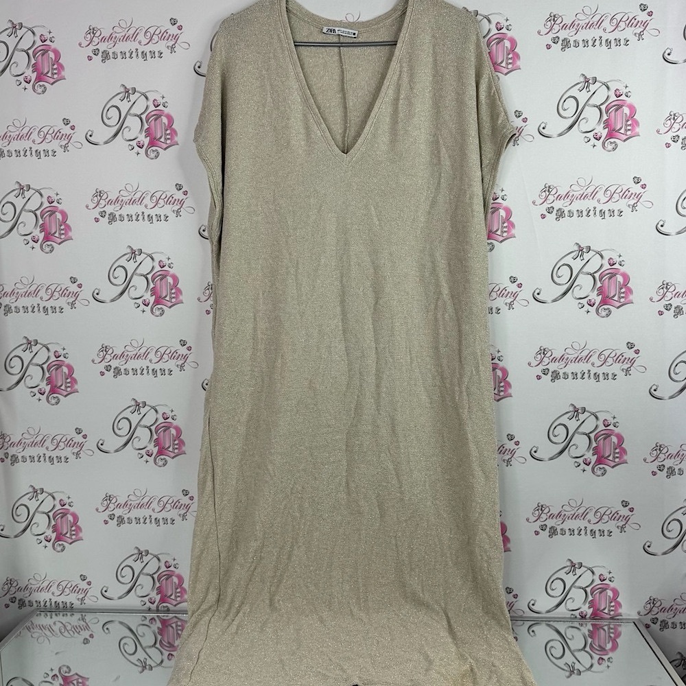 Zara dress long tee shirt style shirt long sparkly gold Metallic Knit
